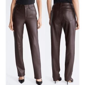 Calvin Klein Women's Faux Leather Straight Leg Pants 12
